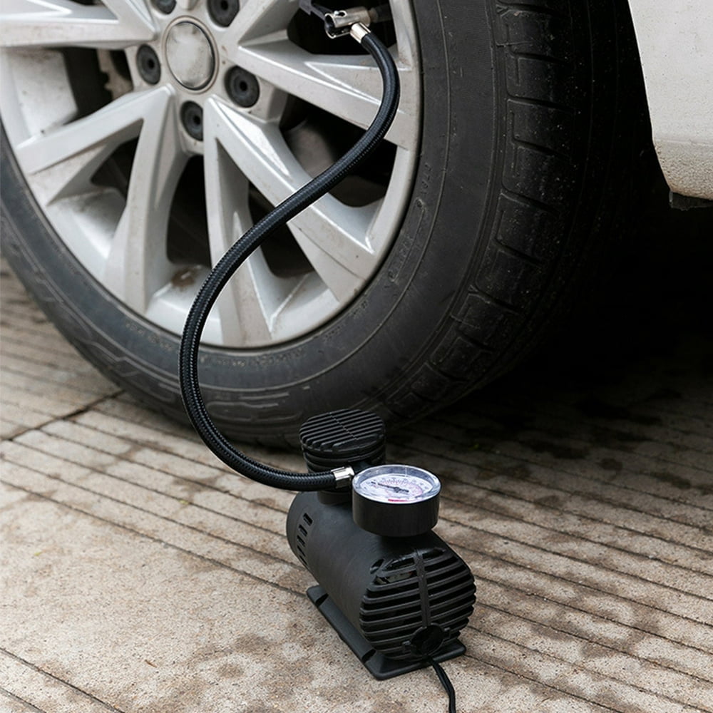 CNKOO Tire Inflator Heavy Duty Cylinder 12V Portable Compressor Tire Inflator  Portable Compressor Tire Inflator with Mechanical Pressure Gauge  for Car Tires  Motorcycle  Bike  Basketbal