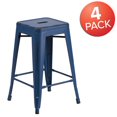 thumbnail image 4 of Commercial Grade 4 Pack 24" High Backless Distressed Antique Blue Metal Indoor-Outdoor Counter Height Stool, 4 of 9