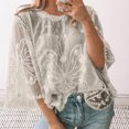 thumbnail image 4 of Weiqiqre Hauts pour Femmes Tendance Manches Courtes Col Rond Dentelle Blouse Transparente à Imprimé Floral 3D Hauts, 4 of 8