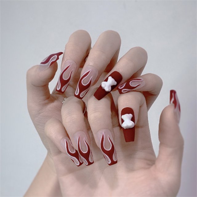 Bilqis Deals 24 Of Flame Color Matching Wear Manicure Fake Nails