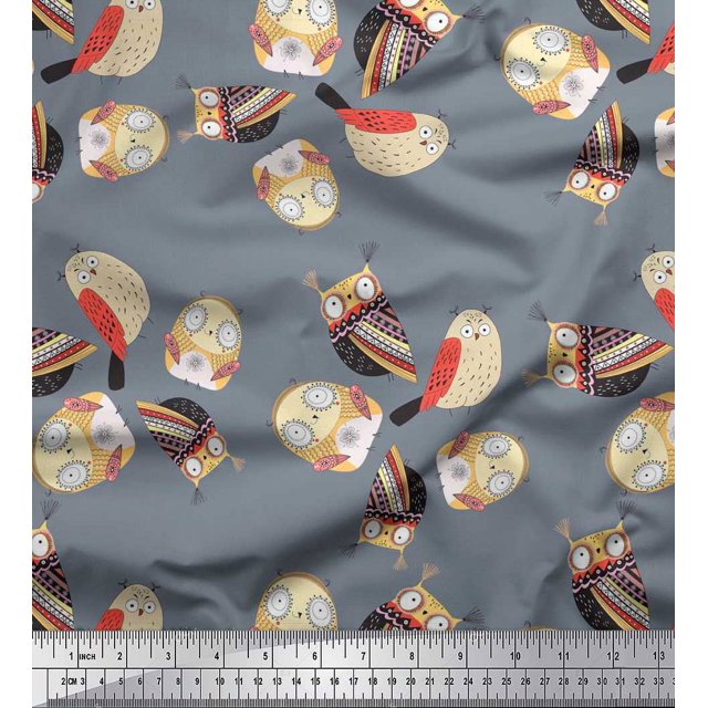 Soimoi Moss Georgette Fabric Bird & Owl Kids Decor Fabric Printed Yard 42 Inch Wide