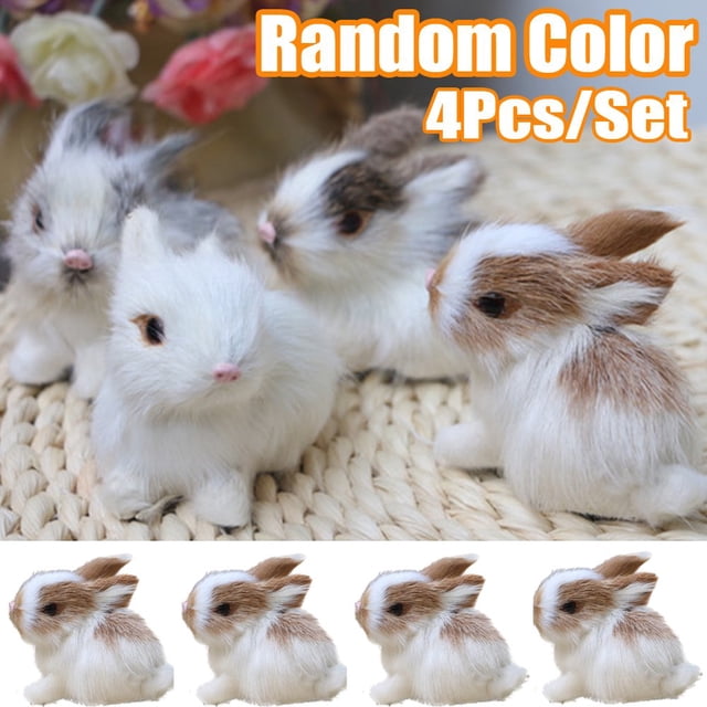LEEYNEER 4Packs Mini Realistic Plush Rabbits Simulation Animal Model Decoration Lifelike Animal Bunny Toys Imitate Furry Rabbits Cute Soft Stuffed Animal Doll Birthday Gifts