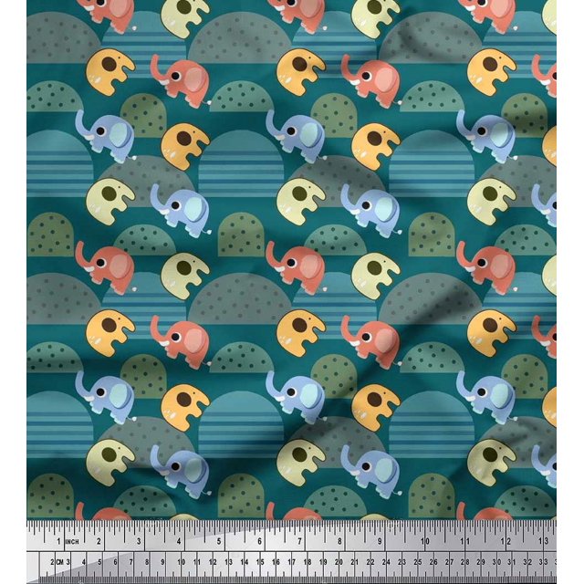 Soimoi Velvet Fabric Cute Elephant Kids Decor Fabric Printed Yard 58 Inch Wide
