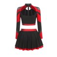thumbnail image 4 of Aislor Womens Shiny Rhinestone Cheerleading Uniform 2 Piece Set Long Sleeve Crop Top & Skirt For Dance Red M, 4 of 6