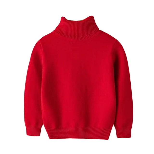 Girls Turtleneck Sweater Pullovers Kids Toddler Ribbed Knit Cotton Sweaters Jumpers Basic Plain Long Sleeve Tops Red, 3 Y