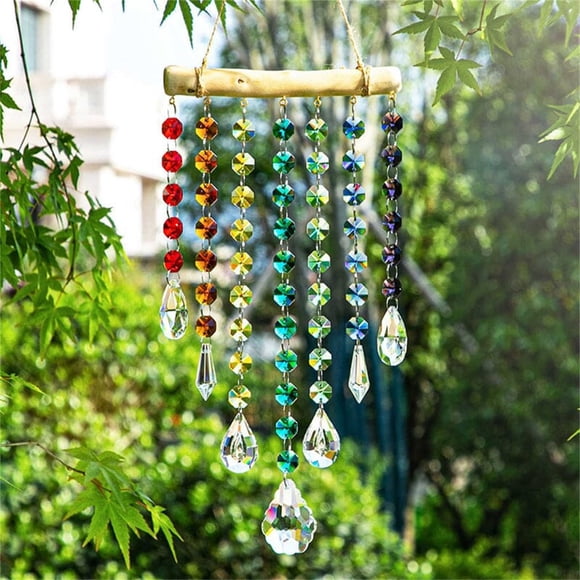 Neoyler Crystal Wooden Wind Chime Sun Petcher Hanging Window Decoration for Home Office Garden Wedding Party Unique Gift Indoor Outdoor Wall Decor Light Reflector Ornament