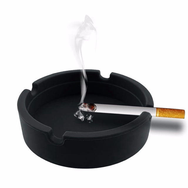 EGNMCR Round Ashtray Colorfull Premium Rubber Silicone ashtray with a black round design. Made from durable silica gel, it measures 8.3 inches in diameter and 2.3 inches in height. Heat-resistant up to 230°C, lightweight, and dishwasher safe. A decorative ashtray suitable for dorms, RVs, and home offices, and a great home décor accent.