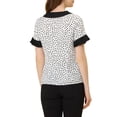 thumbnail image 3 of INSPIRE CHIC Blouse à Pois pour Femmes à Col Claudine Contrastant, Manches Courtes, Hauts, Blouses, L Blanc, 3 of 5