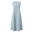 thumbnail image 4 of Ohufall Robe Femme en Coton et Lin à Col en V Sans Manches Décontractée Robe Débardeur Unie Confortable avec Poches Robe Midi d'Été Chic, 4 of 5