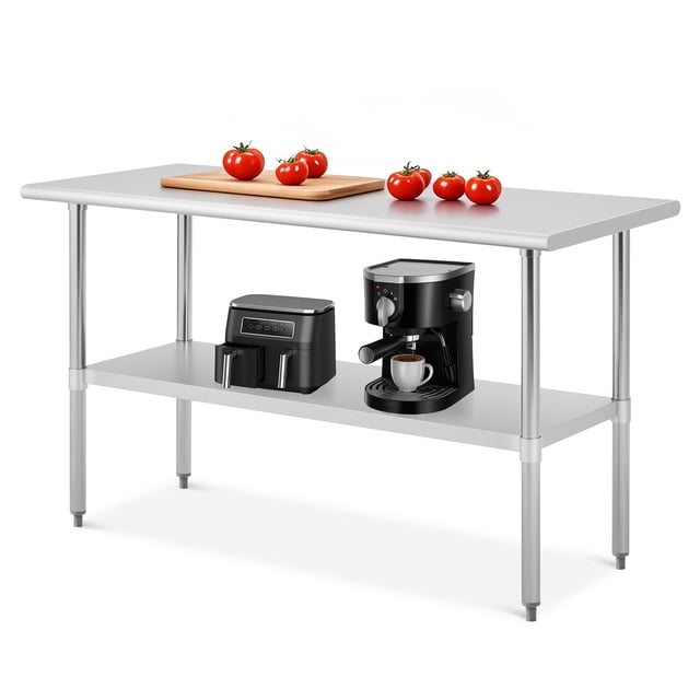 Kojooin NSF Stainless Steel Prep & Work Table, 2-Tier Adjustable Height Shelves, Heavy Duty for Restaurant