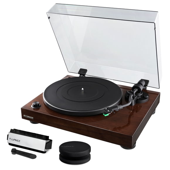 Fluance RT81 Elite High Fidelity Vinyl Turntable Record Player featuring Audio Technica AT95E, Belt Drive, Built-in Preamp with Record Weight and 3 in 1 Stylus and Record Cleaning Vinyl Accessory Kit