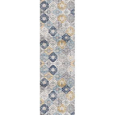 Rug Branch Savannah Contemporary Mid-Century Modern Blue Grey Indoor Runner Rug For Entryway, Hallway, Bathroom, and Kitchen - 2' x 20' (2'3" X 20')