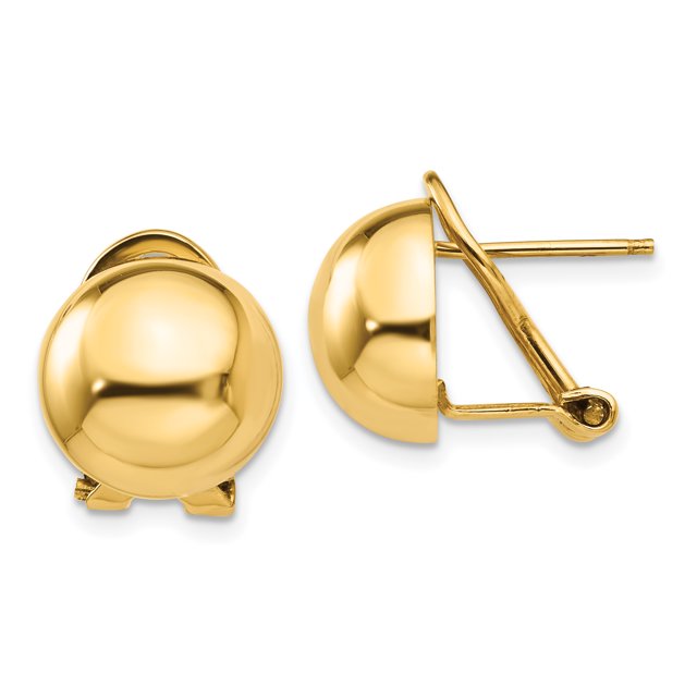 14k Omega Clip 12mm Boucles d'Oreilles Demi-Boule H921