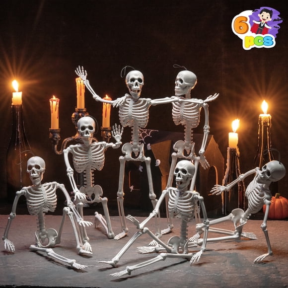 Joyfy 6 Pcs Décorations d'Halloween Squelette, Squelette Articulé Corps Entier de 16 Pouces (40,6 cm) avec Articulations Mobiles pour Fête d'Halloween Intérieure Extérieure, Cimetière, Accessoires de Maison Hantée