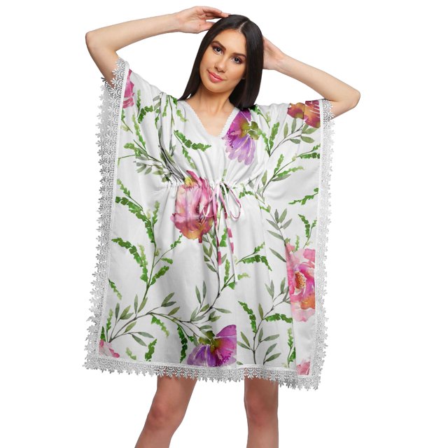 Moomaya Robe Courte de Caftan de Plage, Robe de Couverture Imprimée, Kaftan pour Femmes, Tenue de Plage, Couverture