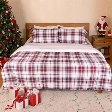 Kingrest Ensemble de Housse de Couette Très Grand 100 % Coton - Ensemble de Literie 2 Pcs Doux et Respirant, Housse de Couette Légère avec Fermeture Éclair, Poche de 16 Pouces, (Carreaux de Noël)
