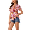 thumbnail image 4 of INSPIRE CHIC Women's Shirts Hawaiian Short Sleeve Tropical Floral Button Down Tops S Bright Pink, 4 of 6