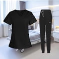 thumbnail image 3 of facefd Female Scrub Set Nurse v neckline Machine Washable Short Sleeves Suit L Black, 3 of 8
