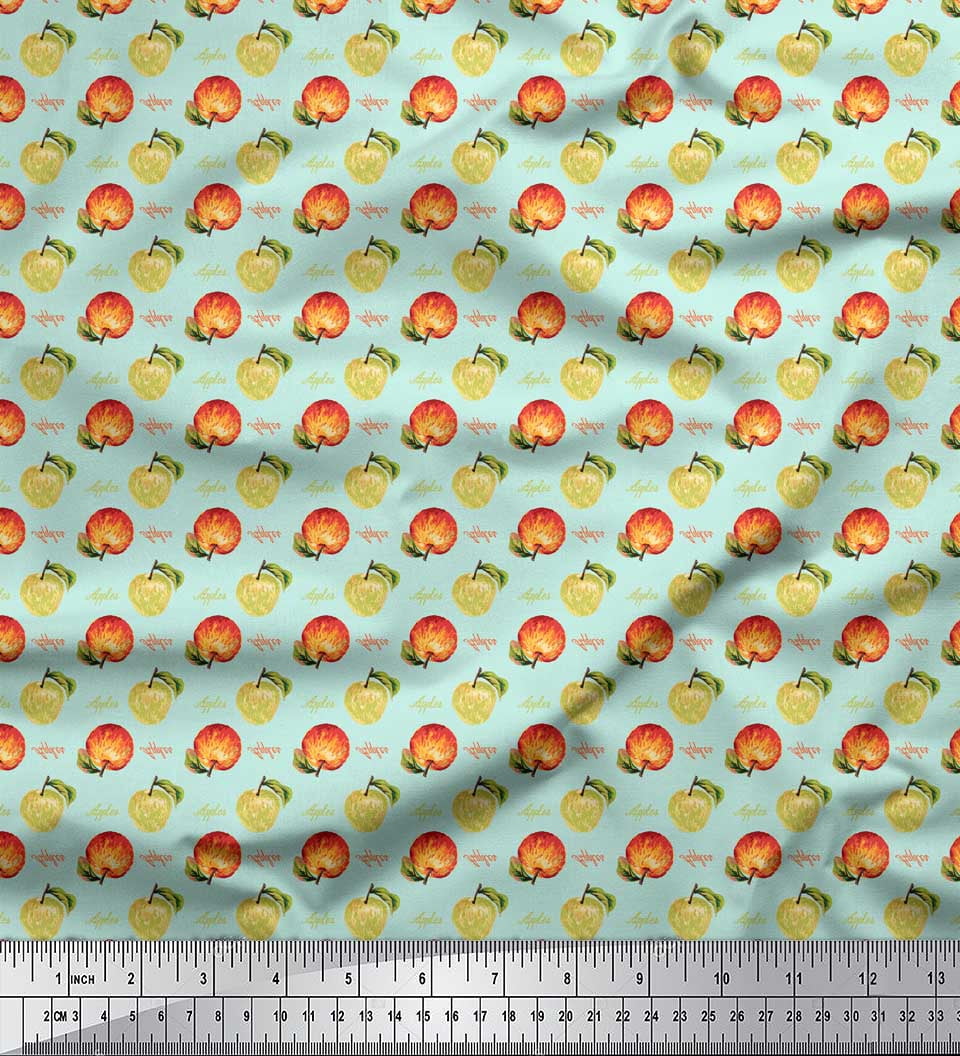 Soimoi Green Viscose Chiffon Fabric Text & Fruits Printed Craft Fabric by The Yard 42 Inch Wide