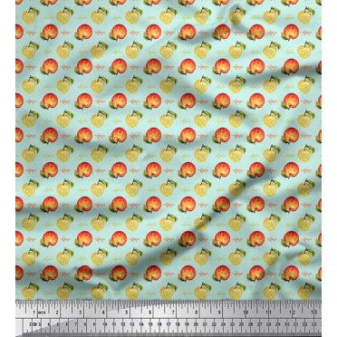 Soimoi Green Cotton Duck Fabric Text & Fruits Print Fabric by Yard 56 Inch Wide