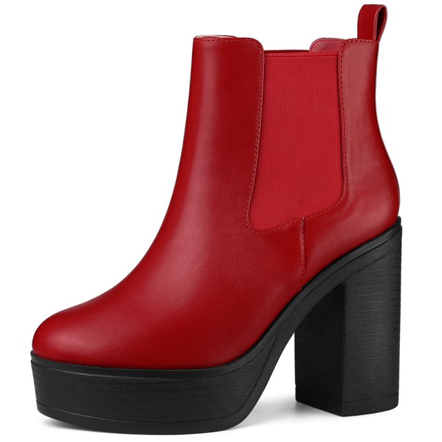 Unique Bargains Women's Platform Chunky High Heels Chelsea Ankle Boots