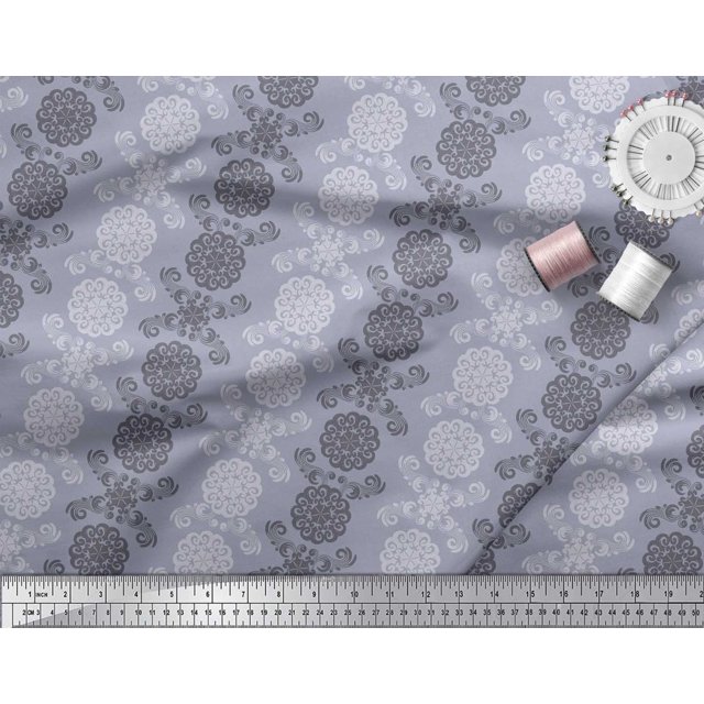 Soimoi Poly Georgette Fabric Damask Ethnic Print Fabric by the Yard 52 Inch Wide