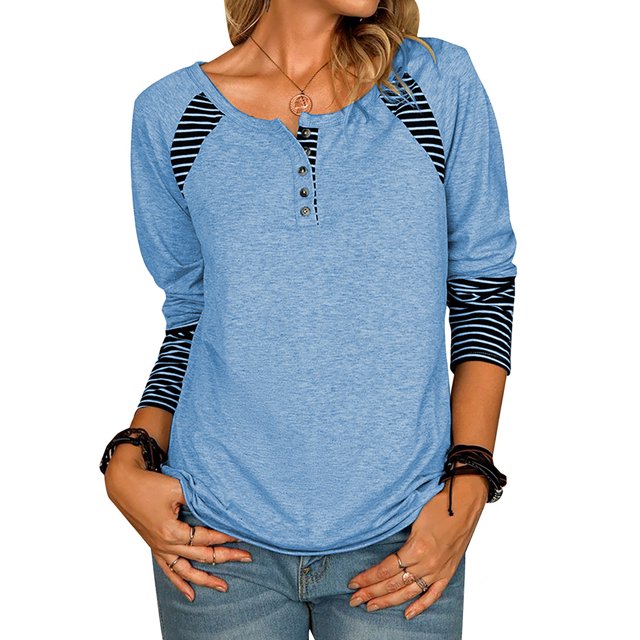 LAPA Chemise Henley à Boutons à Manches Longues Patchwork pour Femmes