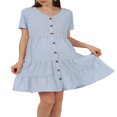 thumbnail image 1 of Robe de Maternité à Manches Courtes pour Femmes, Col en V, Fermeture à Boutons, Robe Midi Plissée, 1 of 6