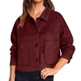 thumbnail image 4 of Plus Size Suede Jackets For Women 2025 Casual Button Down Cropped Jacket Fall Long Sleeve Outerwear Coats Work Clothes, 4 of 8