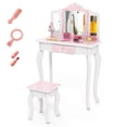 thumbnail image 1 of Costway Kids Vanity Set Toddler Makeup Table & Stool with Tri-folding Mirror Drawer Light Pink&White, 1 of 10