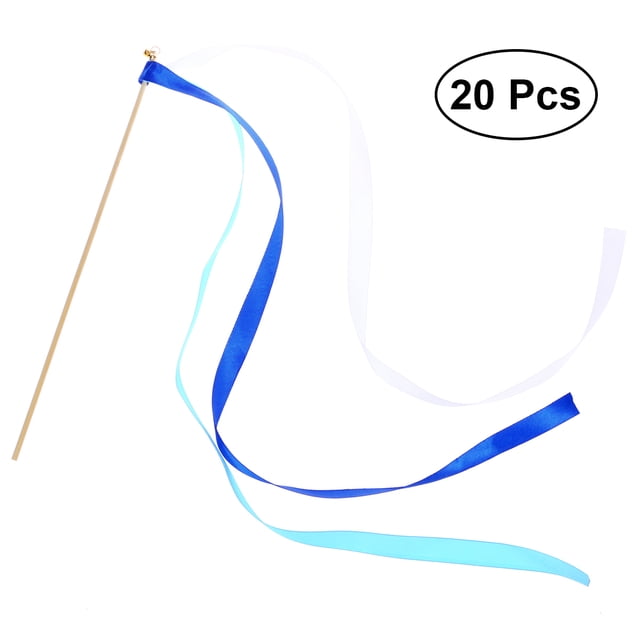 CIMAXIC wedding 20Pcs Ribbon Sticks Fairy Sticks Ribbon Streamers Wands with Tiny Bell Wedding Party Wands Party Favors (Blue),22.44"X11.81"X0.2"