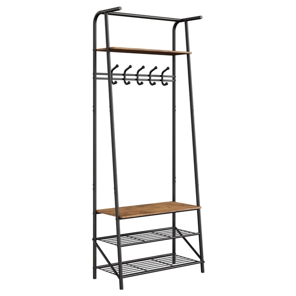 Towallmark Entryway Hall Tree Bench with Coat Rack and Shoe Storage - Wood Look Accent Furniture with Sturdy Metal Frame - Space Saving Multifunctional Design