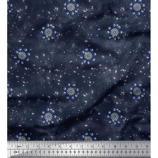 Soimoi Modal Satin Fabric Scared Geometry & Planets Galaxy Print Fabric by the Yard 42 Inch Wide
