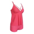 thumbnail image 4 of UPPADA Women's Ruched Tankini Swimsuits V Neck Wrap Tie Back Two Pieces Bathing Suit Adjustable Shoulder Strap Tummy Control Swimwear Swim Top with Bottom Clearance Pink,XXXL, 4 of 8