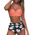 thumbnail image 1 of New Years 2022 Women Vintage Swimsuit Two Piece Retro Halter Ruched High Waist Print Bikini Set, 1 of 6
