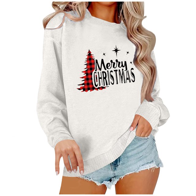 Pisexur Sweat-Shirt de Noël Décontracté à Manches Longues Col Rond pour Femmes, Chandail Ample et Confortable, Imprimé Mode Festival Automne