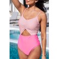 thumbnail image 1 of Women's Pink Color Block Cut Out Knotted Backless One Piece Swimsuit, 1 of 5