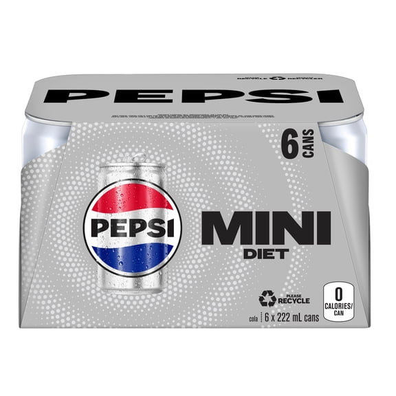 Pepsi Diète Cola 6 x 222mL, Mini Canettes