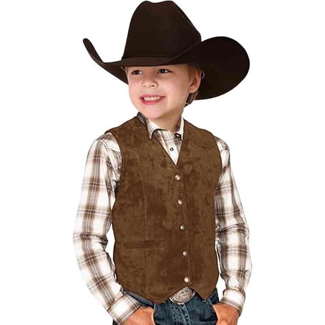 Gilet Rétro de Cowboy pour Garçons, Classique et Stylé, Col en V, Tenue Western Décontractée pour Jeunes Aventuriers
