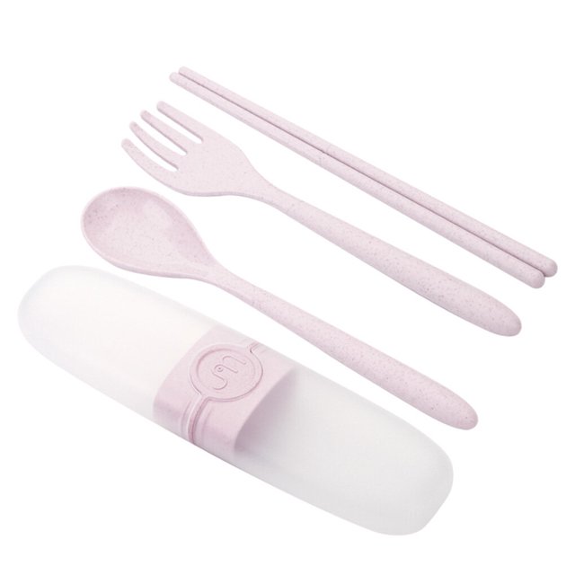 3PCs/Set Wheat Straw Cutlery Dinnerware Mini cutlery kit Folding Outdoors Portable Travel Candy Color Tableware Student Kids Kitchen Tool