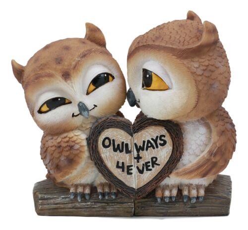Statue de Couple de Hibou s'Embrassant à la Saint-Valentin, Ensemble de 2 Pcs avec Signe Cœur