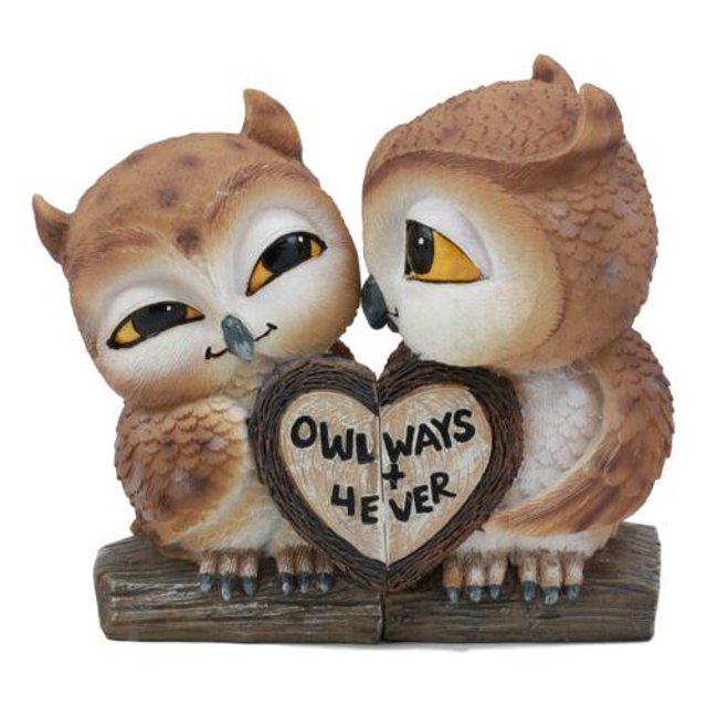 Valentines Kissing Love Owl Couple Decor Statue 2 Piece Set Owls With Heart Sign
