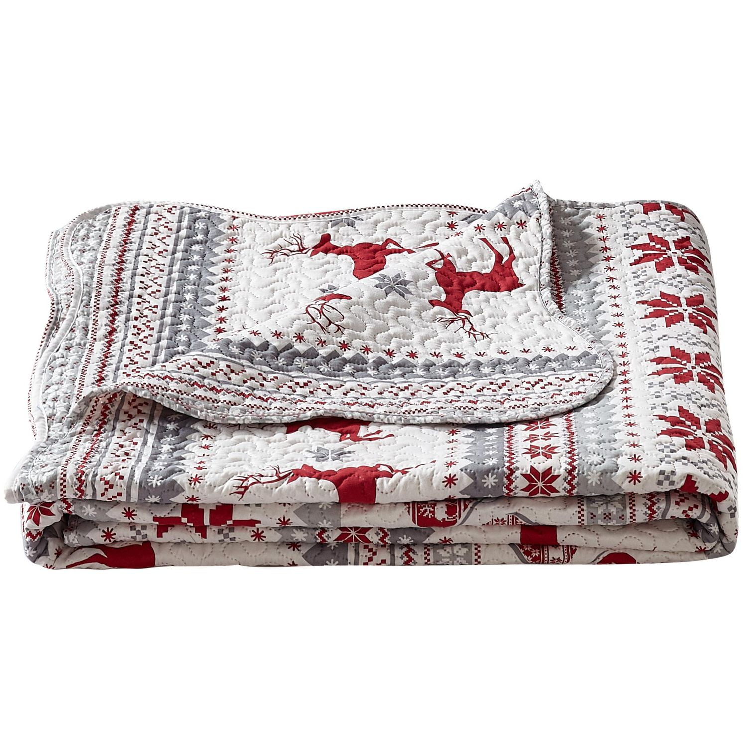 Marina Decoration Rich Printed Embossed Pinsonic Coverlet Bedspread Ultra Soft Bedding Summer Christmas Quilt Set with Shams, Xmas Deer Pattern