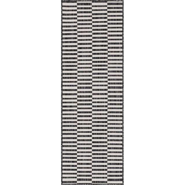 Unique Loom Tapis Classique d'Extérieur à Rayures 2 Pieds x 6 Pieds Coureur Charbon/ivoire
