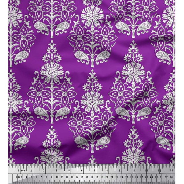 Soimoi Georgette Viscose Fabric Leaves & Floral Block Decor Fabric Printed Yard 42 Inch Wide