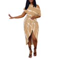 thumbnail image 2 of Ladies Sexy Slant Collar Off Shoulder Waist Striped Irregular Slit Dress, 2 of 5