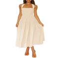 thumbnail image 1 of Robe Maxi Plissée d'Été pour Femme, Col Licou, Sans Manches, Robe Soleil, Dos Croisé, Fluide, Maxi Longue, 1 of 6