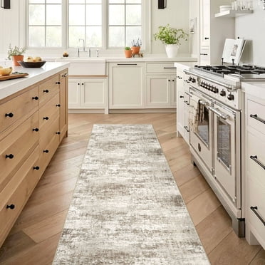BERTHMEER Tapis de Couloir 60 X 180 cm pour Entrée, Cuisine, Buanderie, Chambre, Couloir, Passage, Lavable, Antidérapant, Abstrait, Moderne et Contemporain, Beige