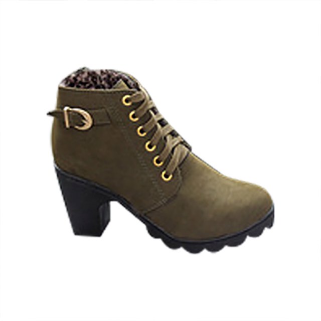 jsaierl Metal Solid Color Round Toe Thick Side Zipper Winter Women's Leather Boots