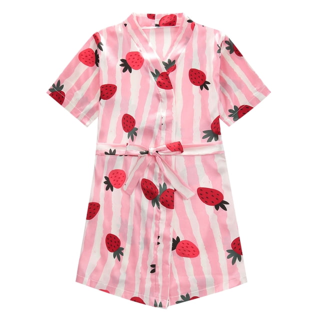 FAOWME Chemise de Nuit Princesse à Manches Courtes Imprimée Printemps Été pour Filles Bébé Rouge 2-3 Ans